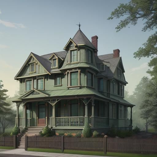 Victorian House with Towers in Hyperrealistic Style