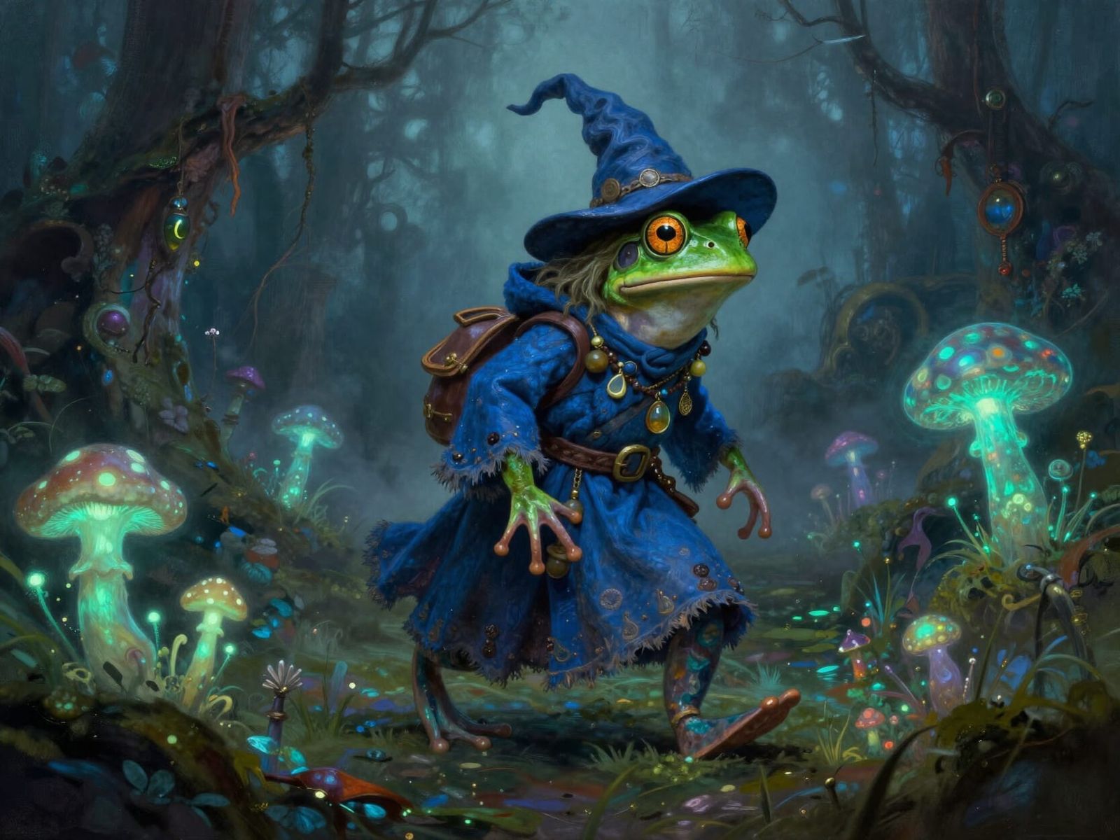 Wizard Frog in Bioluminescent Swamp