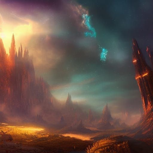 Fantastical Starry Night Sky in Detailed Matte Painting