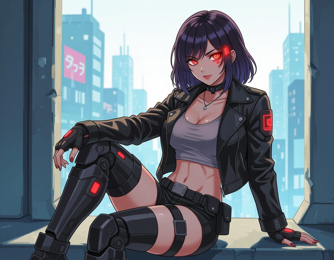 Anime Sci-Fi Woman with Cybernetic Enhancements