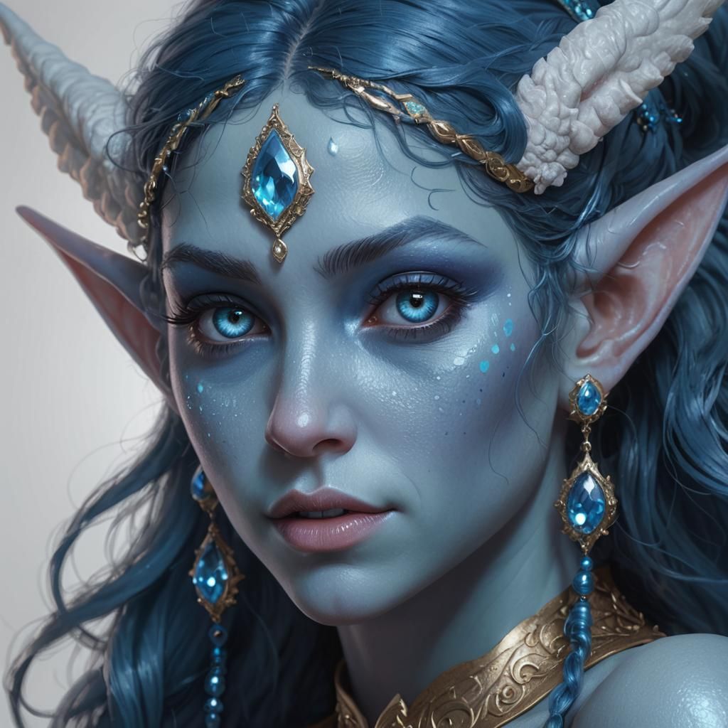 Blue Elf Portrait in Art Nouveau Style