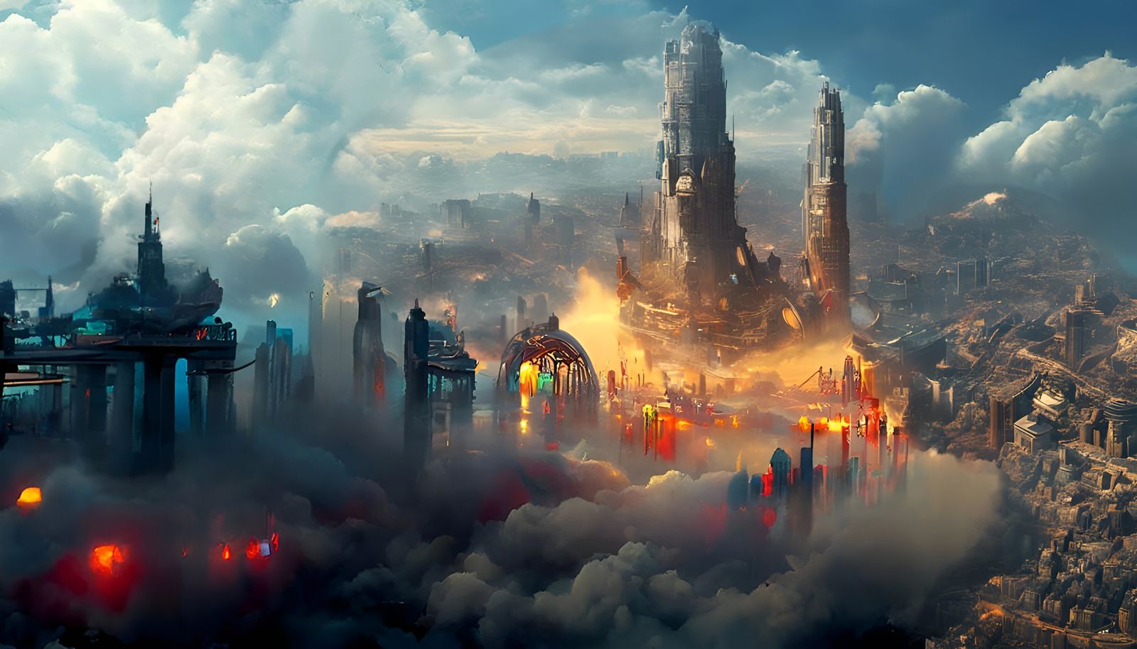 Breathtaking Cloud Cityscape in Solar Punk Style