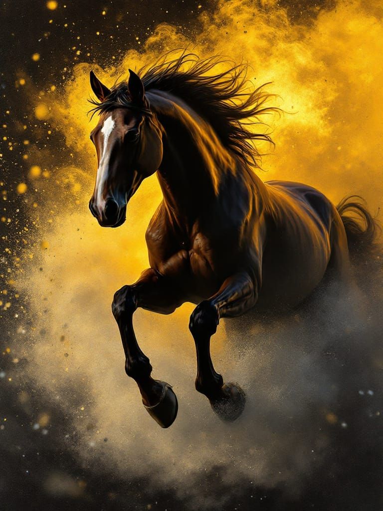 Wild Horse Gallops Through Golden Storm