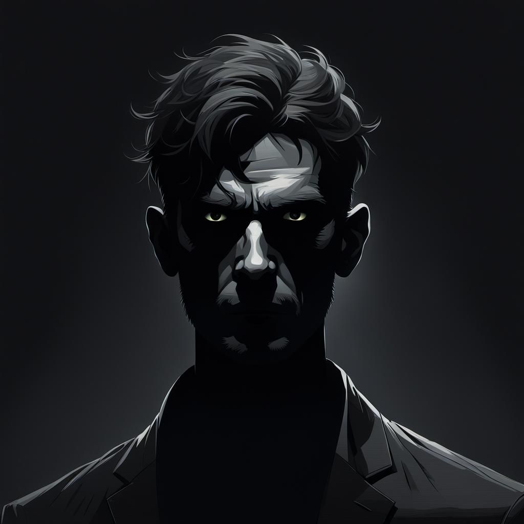 Sinister Silhouette with Glowing Eyes by Rutkowski