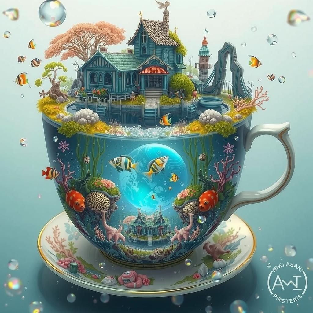 Underwater Teacup Fantasy World in Macro Photography