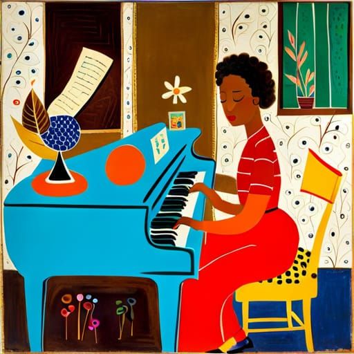 Goldfish Plays Piano in Naive Art Style