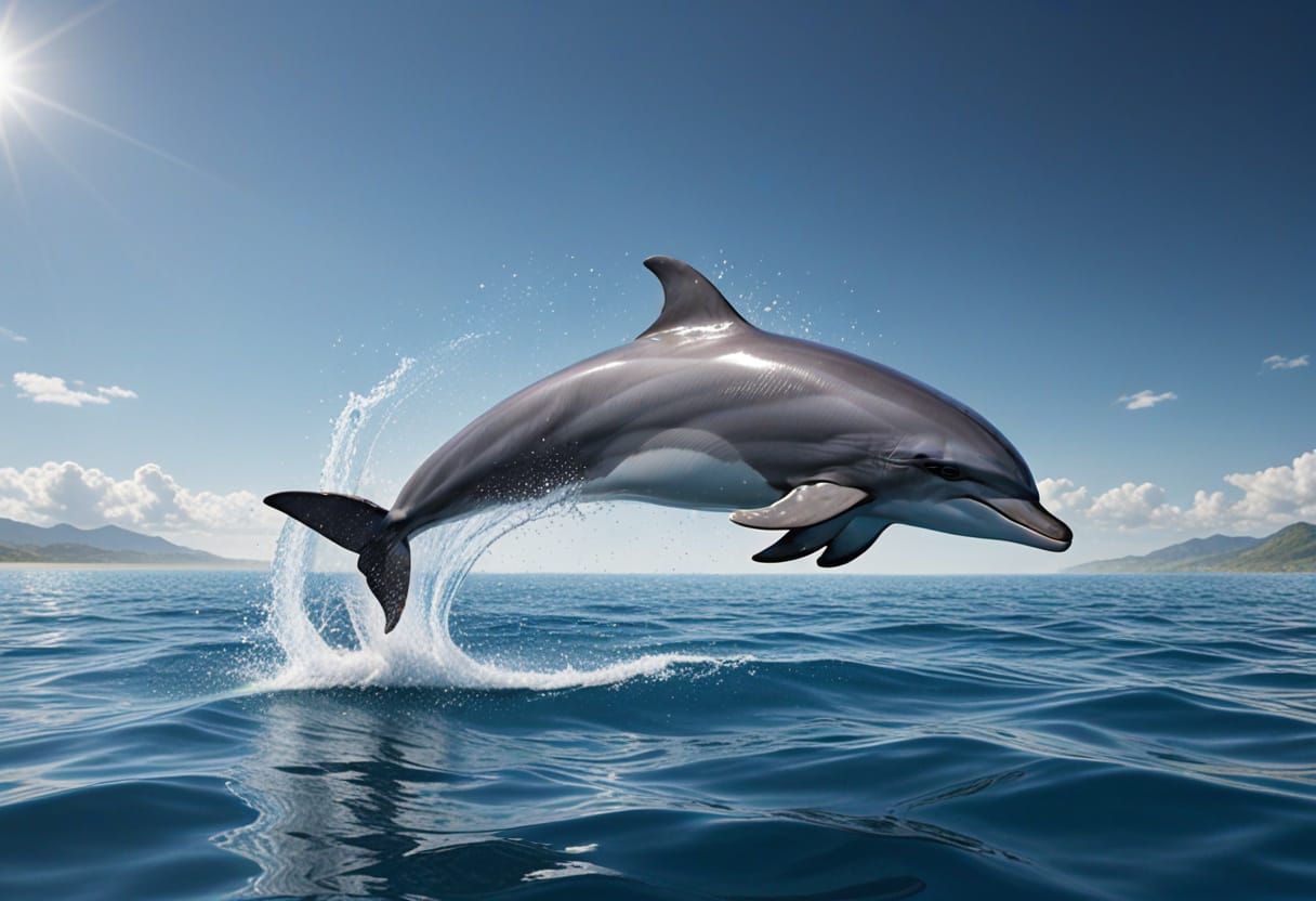 Dolphin Leaping from Ocean Waves in a Watercolor Style