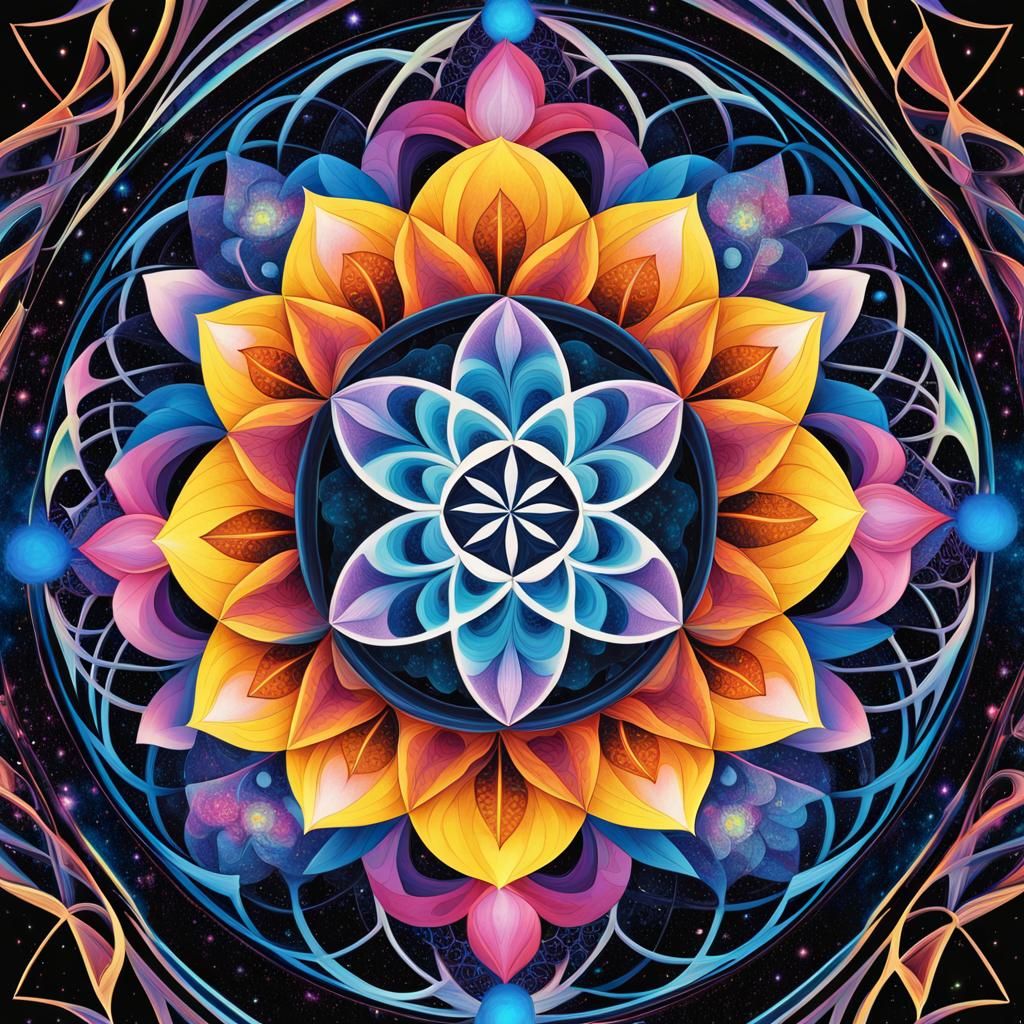 Cosmic Flower of Life in Op Art Style