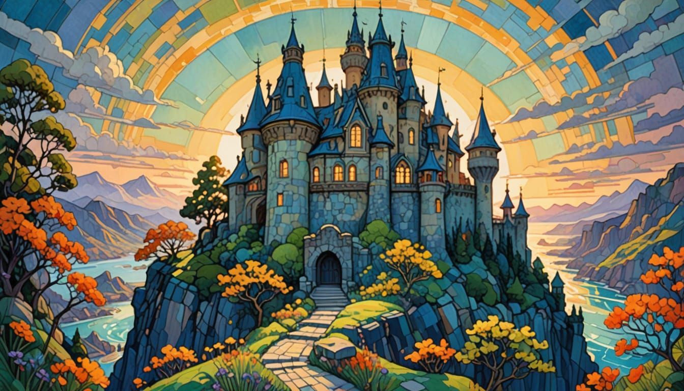 Whimsical Faerie Castle in Dreamlike Watercolor Style