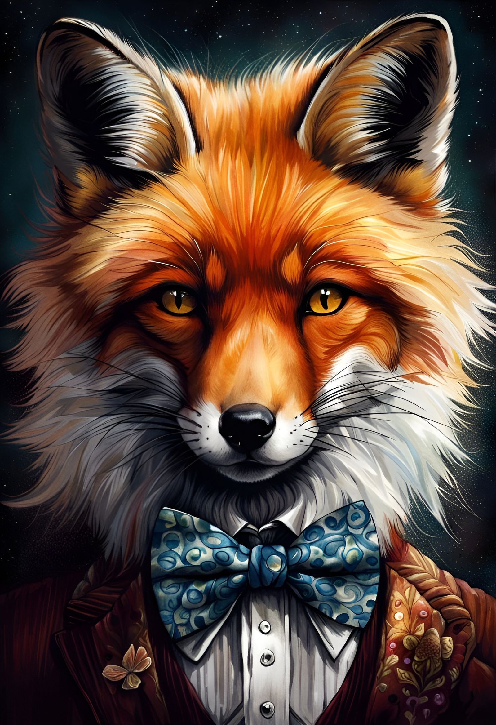 Elegant Fluffy Fox Portrait in Detailed Artwork