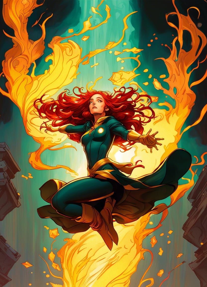 Jean Grey Phoenix Comic Art in Deep Color
