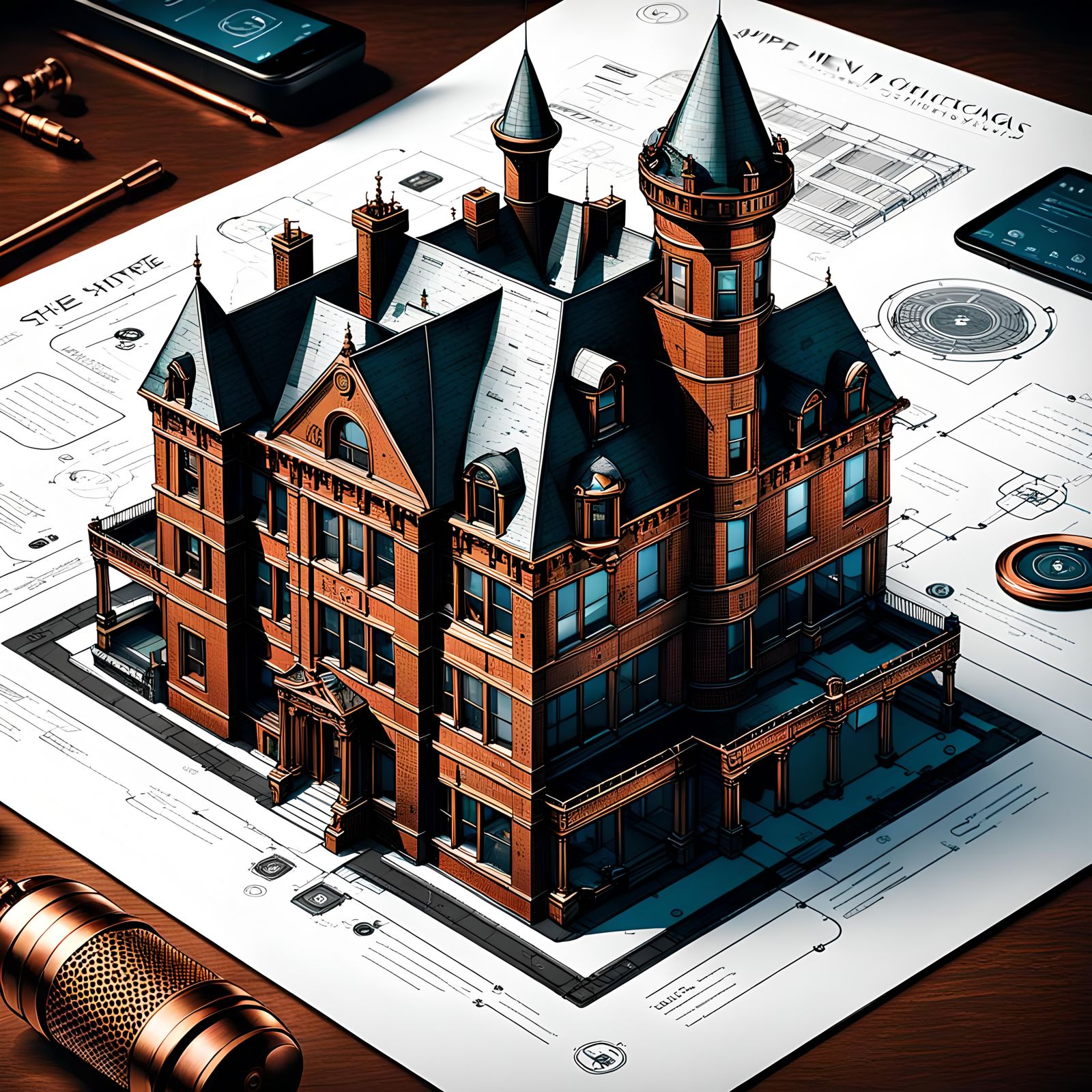 Smart Home Diagram in Steampunk Copperplate Style