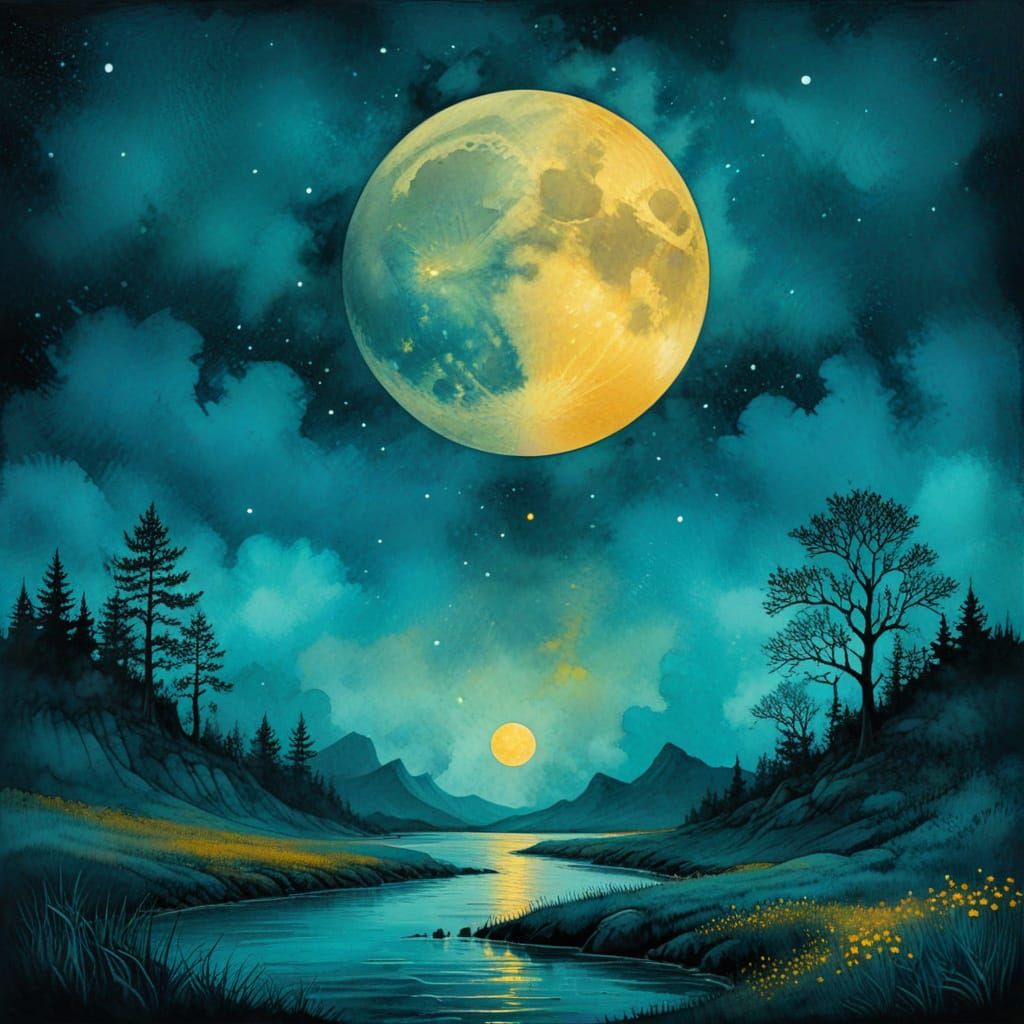 Andy Kehoe Inspired Yellow Moon Landscape