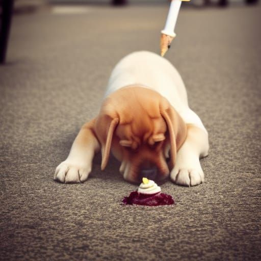 Puppy Licking Dripping Ice Cream Cone