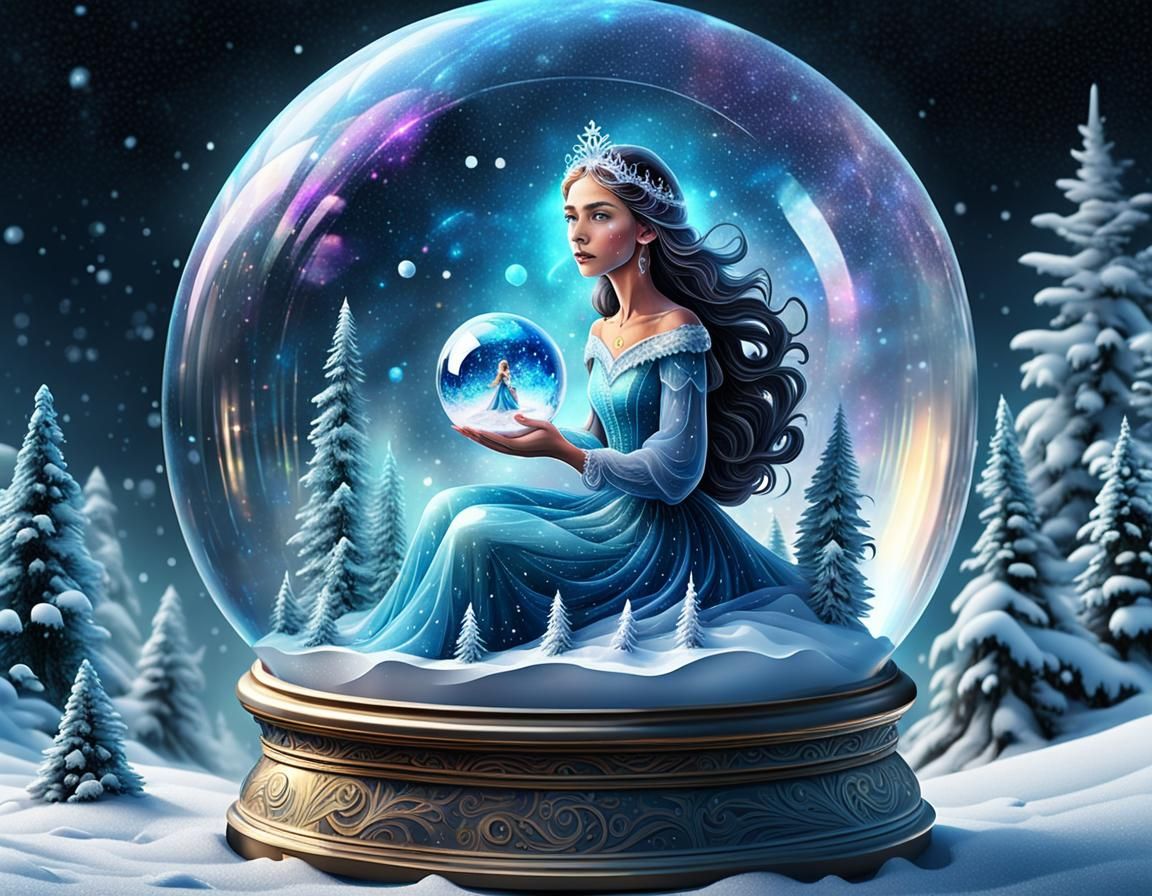 Ice Princess in Snow Globe: Holographic Astral Illustration