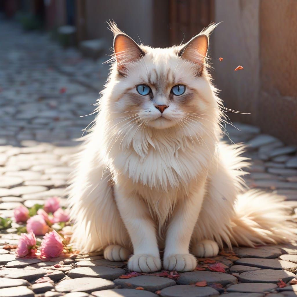 Birman Cat in Sunny Garden: Watercolour Illustration