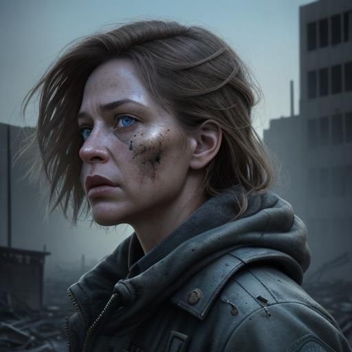 Sarah Connor Portrait in Apocalyptic Los Angeles