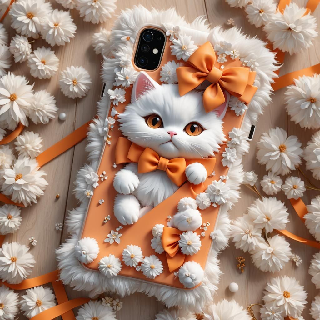 Fluffy Cat Phone Case: 3D Anime Art