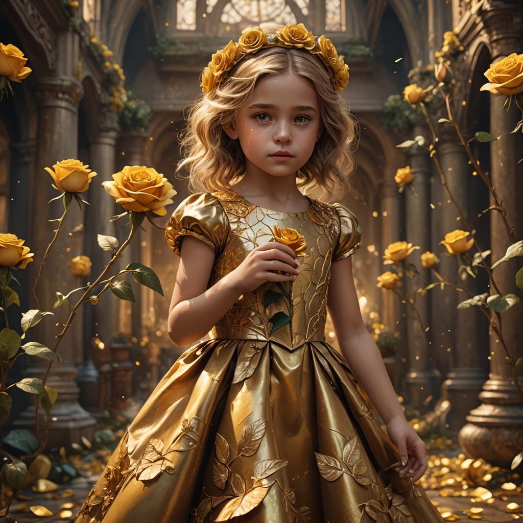 Golden Girl Smelling Rose: Hyperrealistic Artstation Image