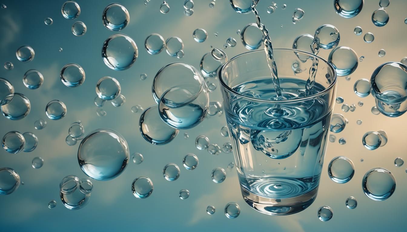 Surreal Glass of Water with Ethereal Orbs