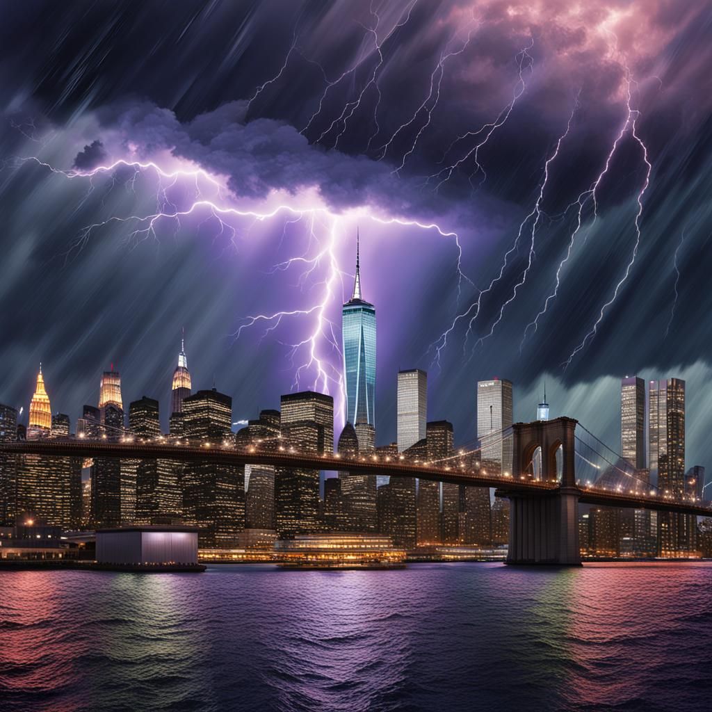 Dramatic Lightning Strikes Freedom Tower in Hyperrealistic S...