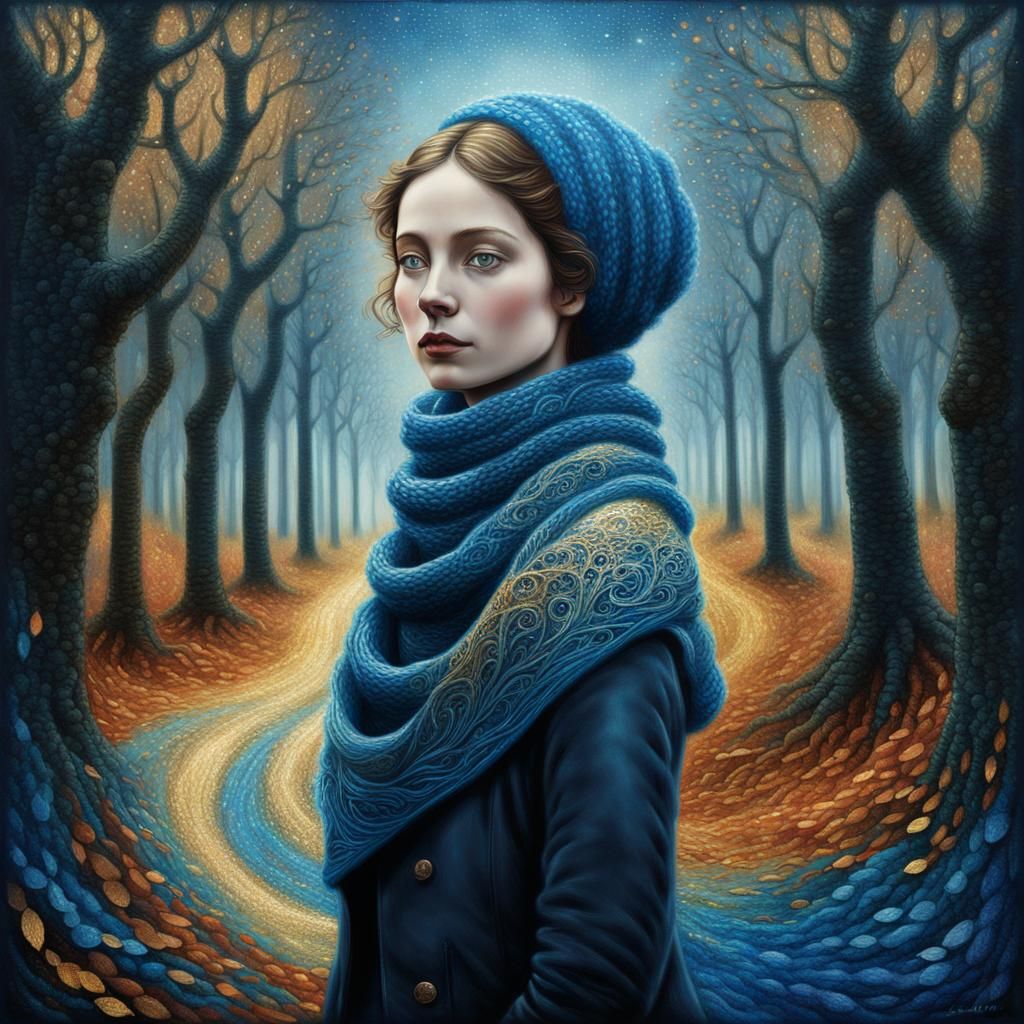 Autumnal Portrait with Golden Sparkles, Hyperrealism