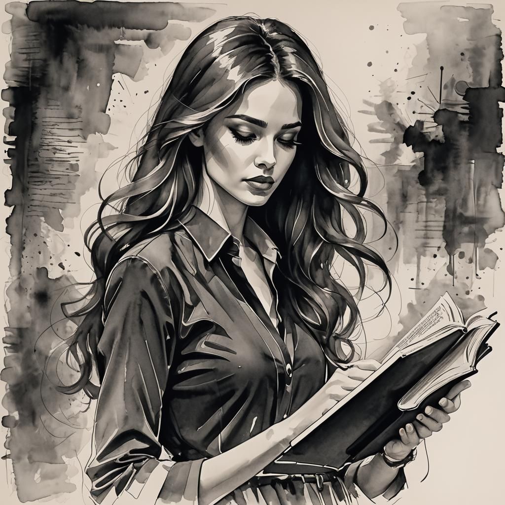 Elegant Woman with Hat in Abstract Pen Sketch