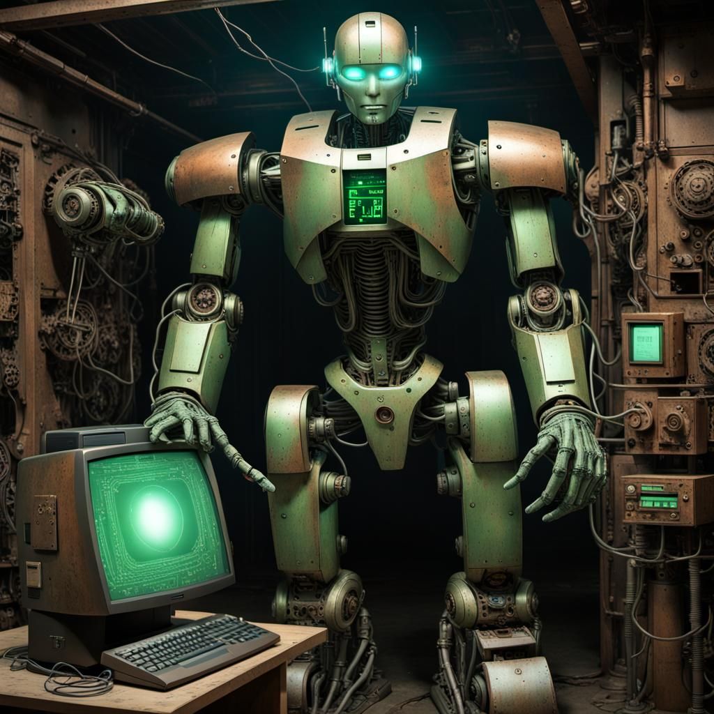 Humanoid Figure with Robot Titan: Hyperrealistic Concept Art