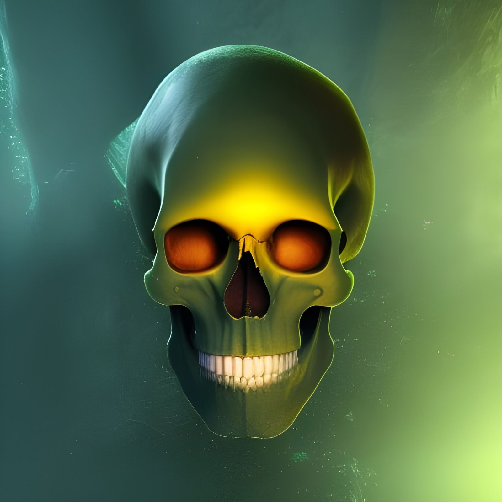 Surreal Skull in Dark Yellow-Green, Detailed Matte Painting