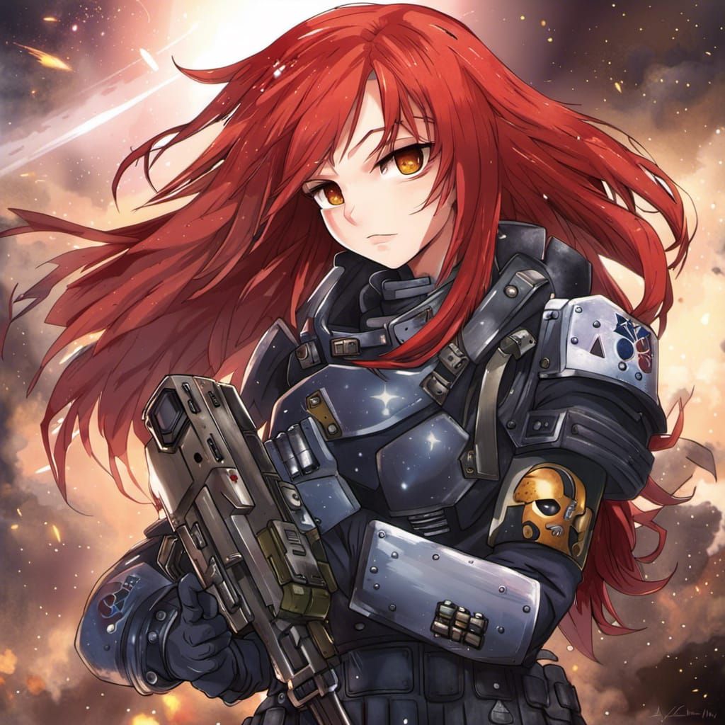 Anime Style Space Marine with Red Hair