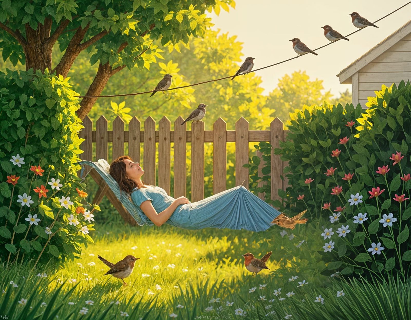 Golden Light Illuminates a Serene Garden