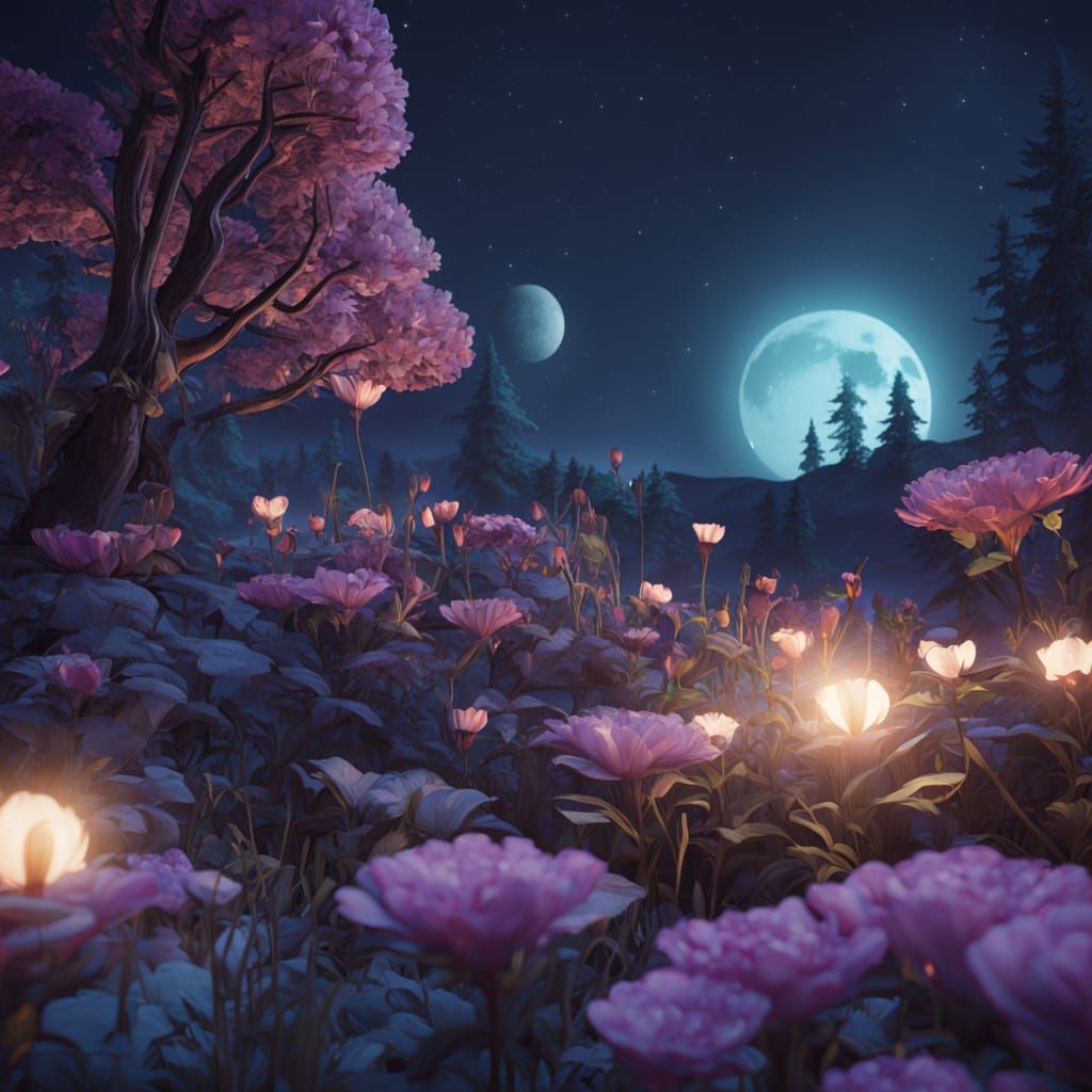 Celestial Gardener Tending Bioluminescent Flora in Art Nouve...