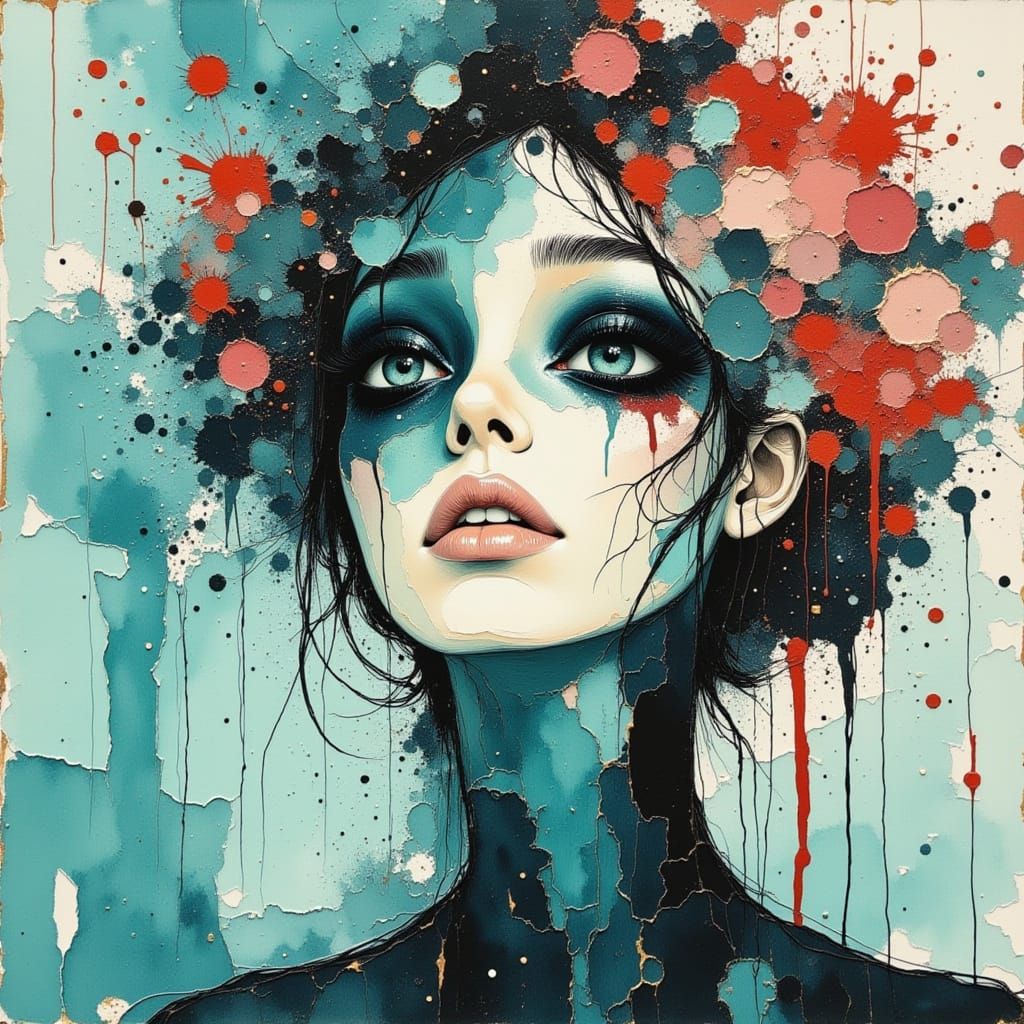 Woman in Numb World, Watercolor and Ink Style