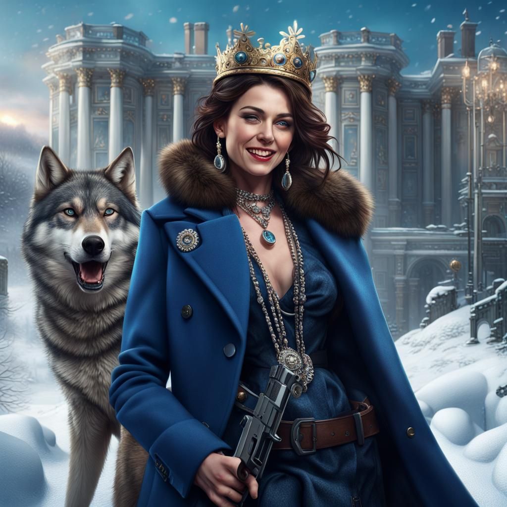 Female Gangster in Snowy Palace Landscape