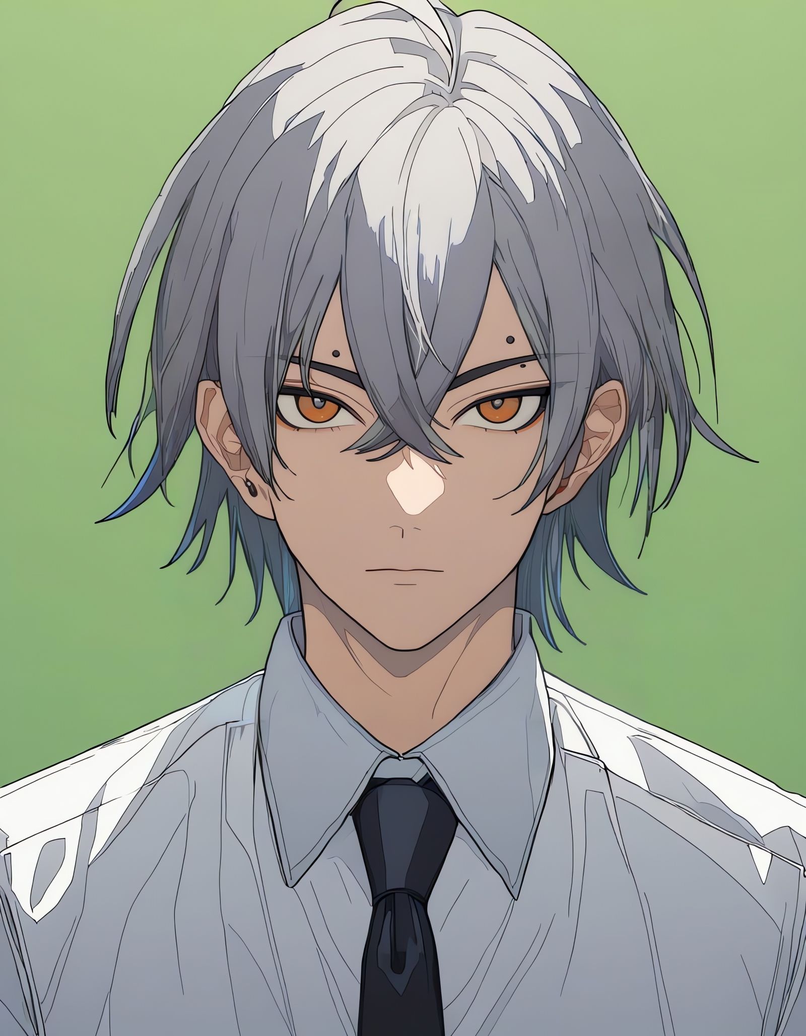 Bishounen Boy Portrait with Orange Eyes in Ligne Claire Styl...
