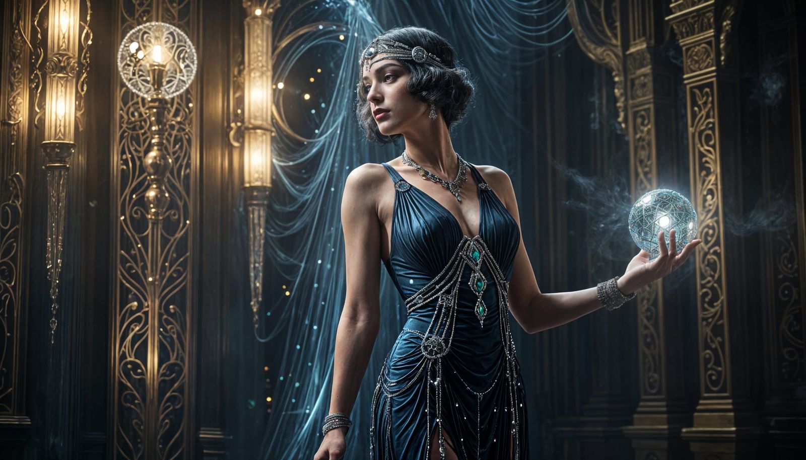 Vintage Flapper Sorceress in Elegant Mysticism