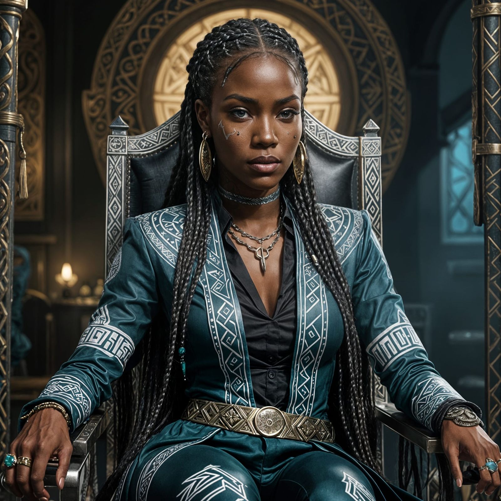 Elegant African Assassin on Metal Chair