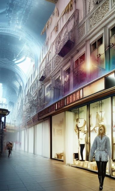 Blond Woman in Fashion Store: Digital Matte Painting