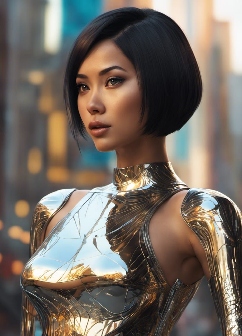Futuristic Indonesian Woman in Cyberpunk Liquid Metal