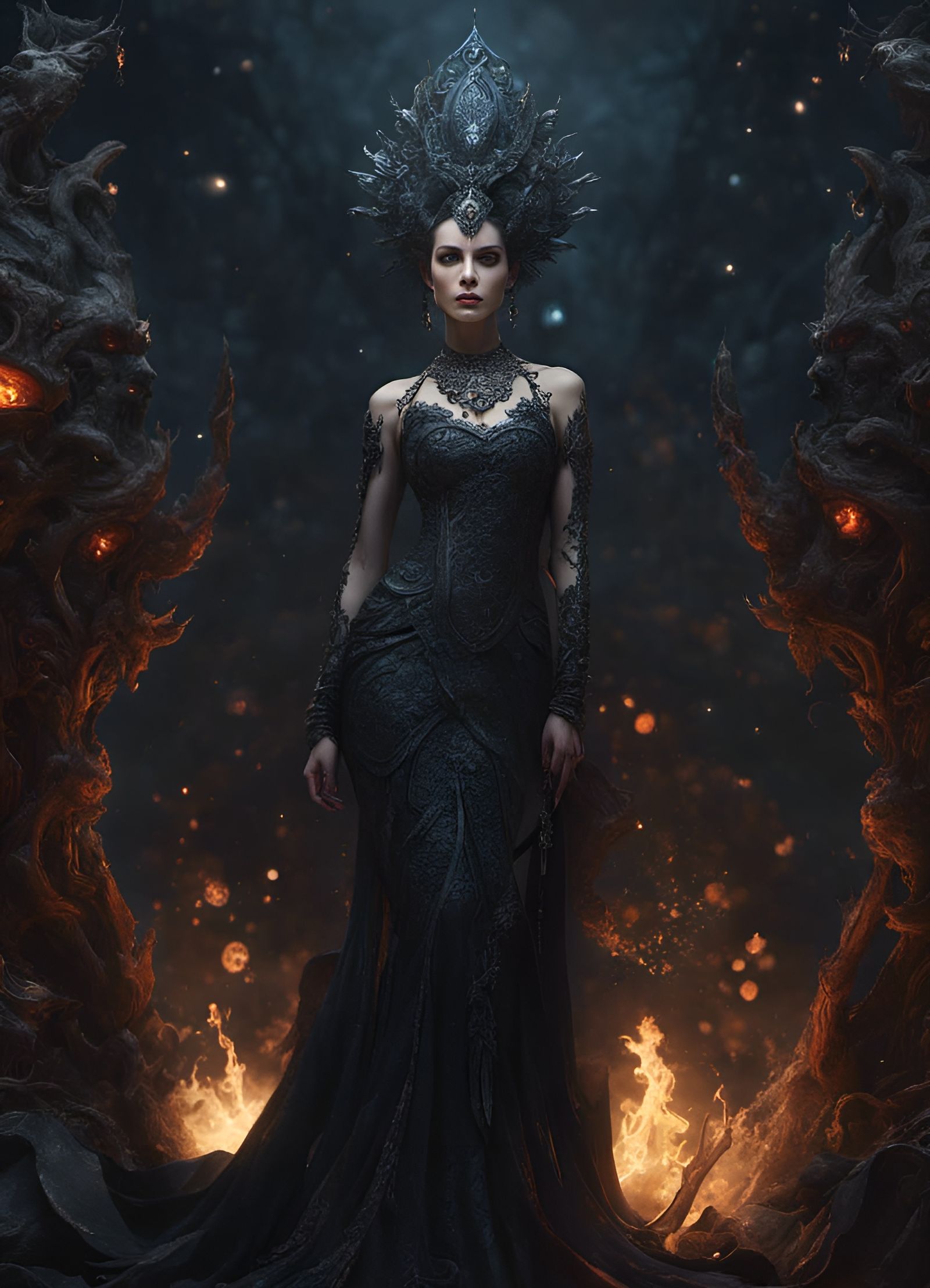 Elaborate Shadow Goddess Portrait in Digital Art Style