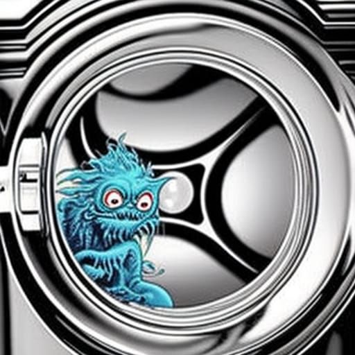 Monster's Washing Machine Nightmare: Hyperrealistic Chaos