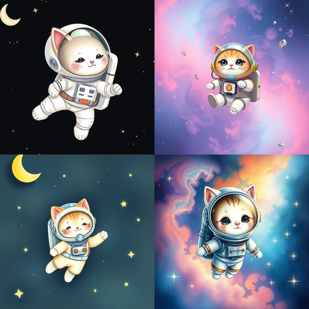 Whimsical Space Kitty in Zero Gravity