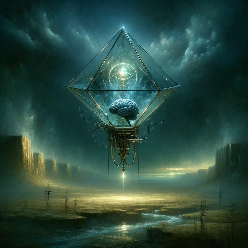 Dark Fantasy Realm with Bio-Luminescent Glass Artifact in Ch...