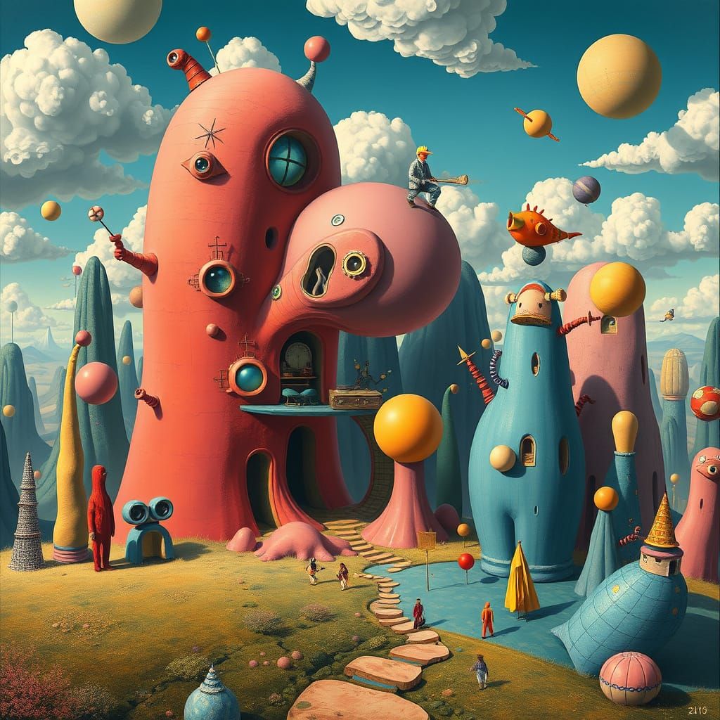 Dreamlike Scene of Whimsical Absurdity in Vibrant Colors