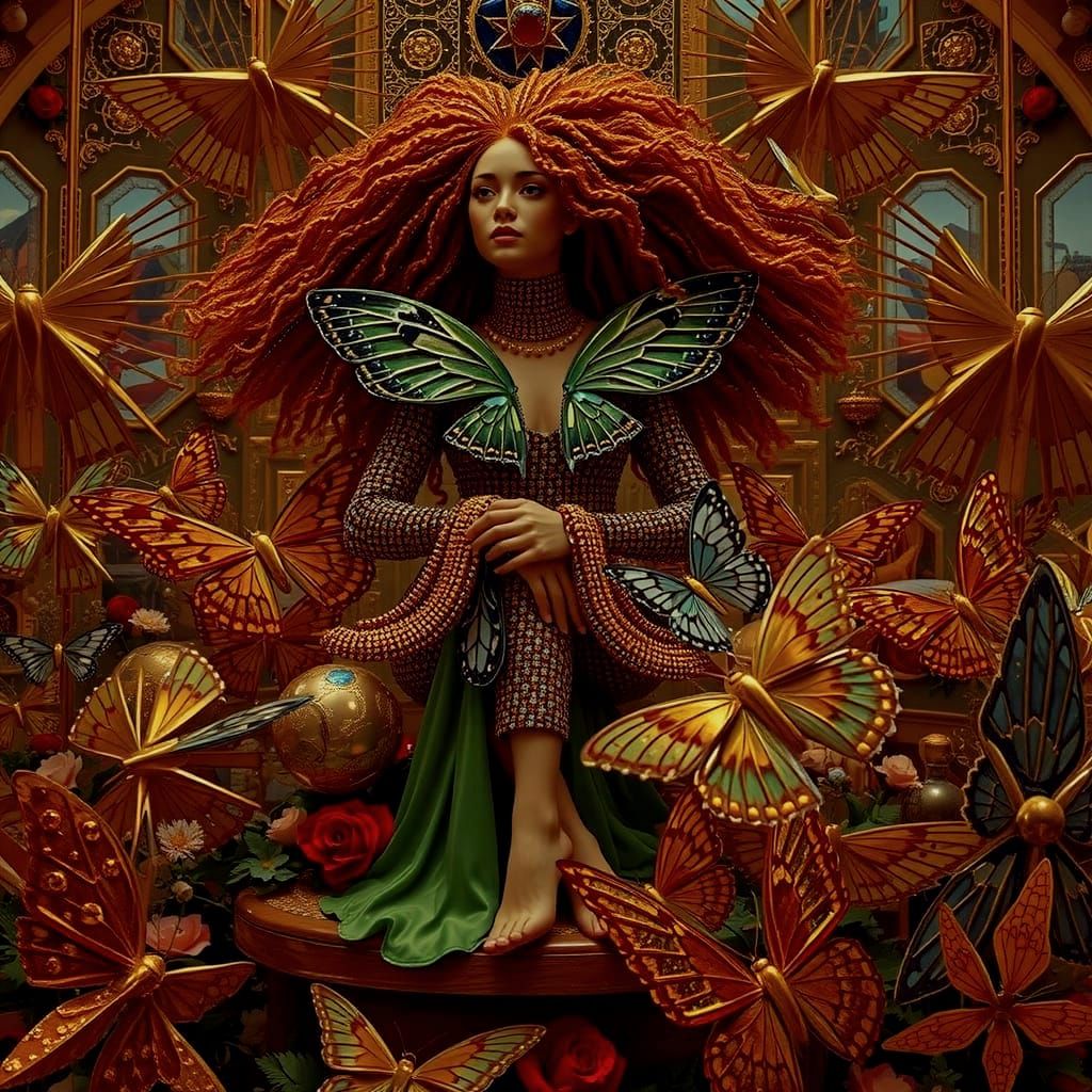 Bejeweled Figure on Velvet with Butterflies