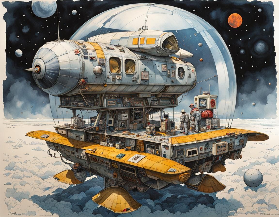 Small Spacecraft in Envelope: Comic Art Style