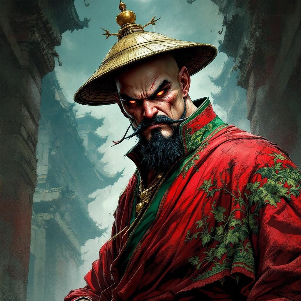 Evil Bald Man with Fu Manchu Mustache in Comic Art