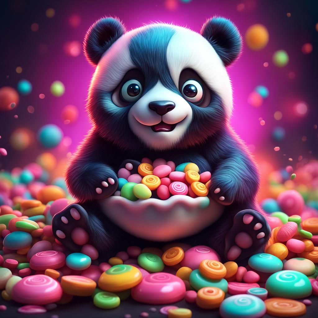 Kawaii Panda in Dark Pantheon: Candy Art Style