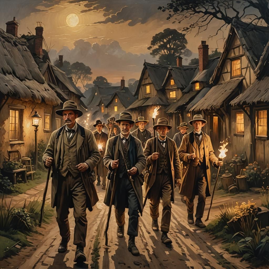 19th Century Marchers in Earth Tones: Oil Painting