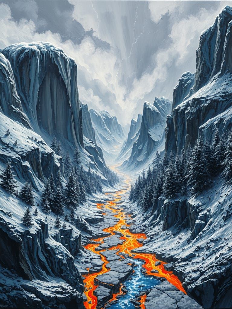 Explosive Landscape of Molten Acrylic and Snow